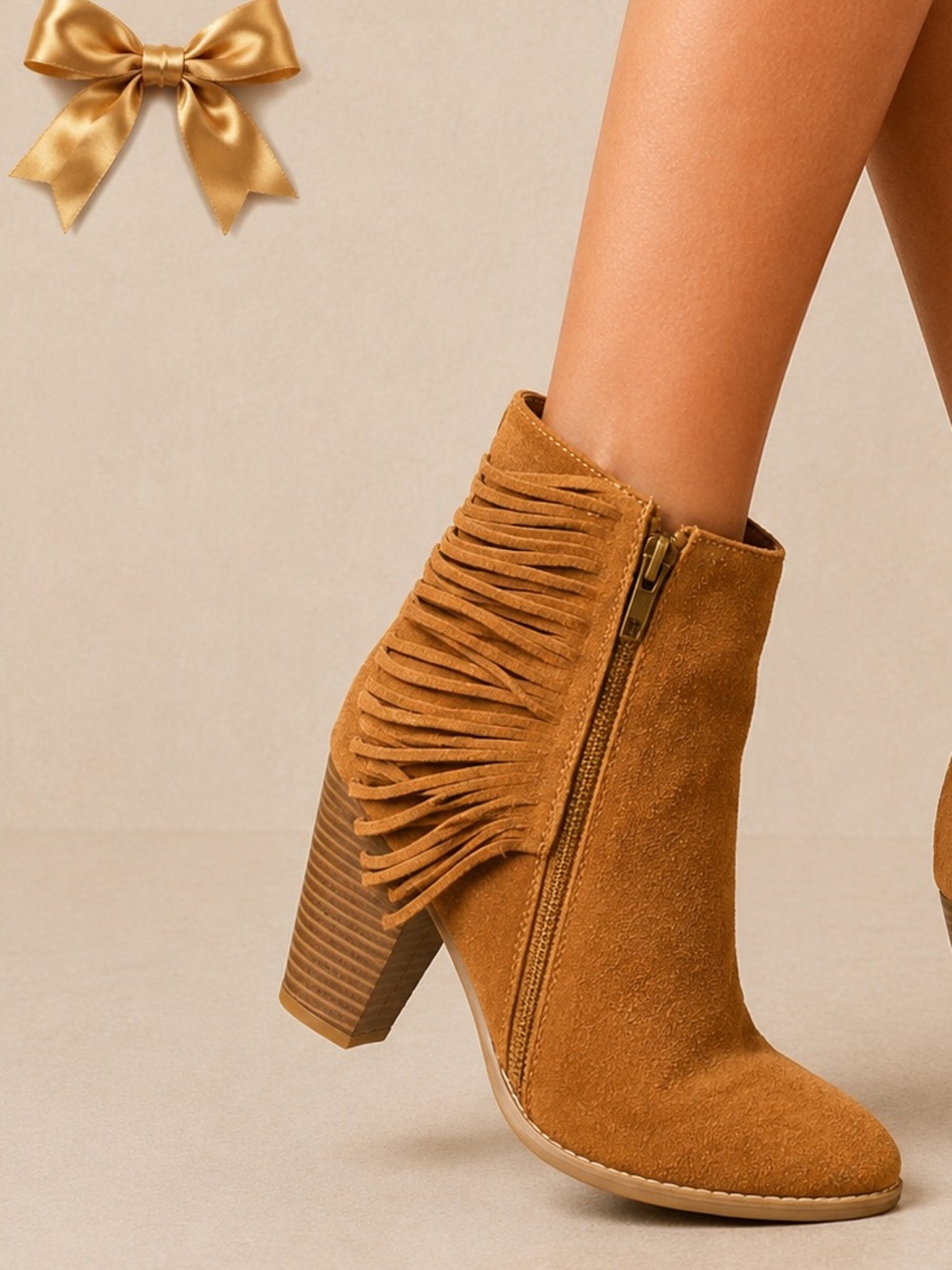 70 Post Paris Fringe Suede Ankle Boots Size 8Tan
